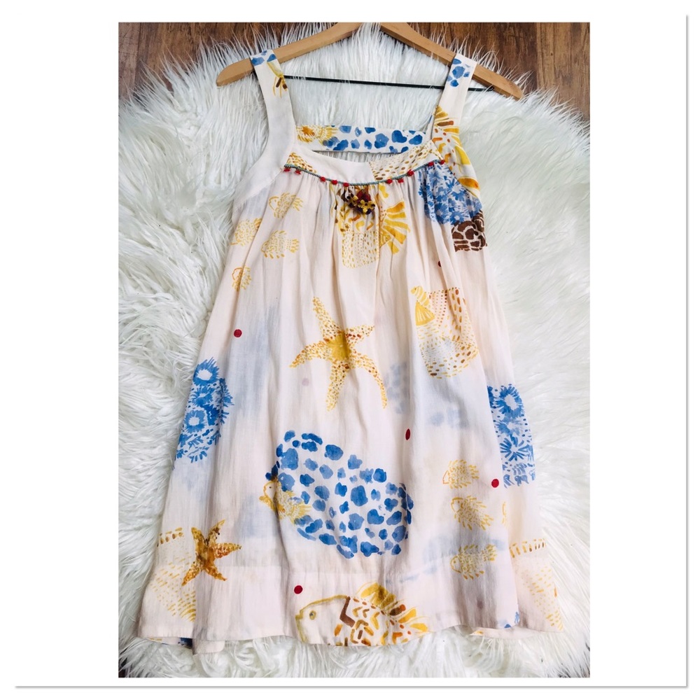 Anthropologie Vanessa Virginia Sea Life Tunic Dress Cream Blue Size 0